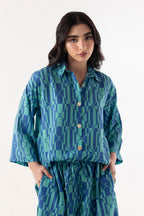 Stitched Blue Printed Cord Set