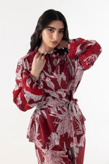 Stitched Red Printed Cord Set