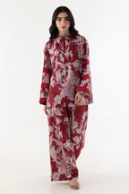 Stitched Red Printed Cord Set