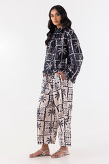 Stitched White And Black Printed Cord Set