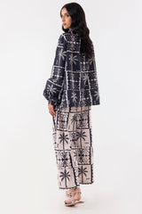 Stitched White And Black Printed Cord Set