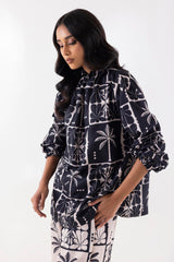 Stitched White And Black Printed Cord Set