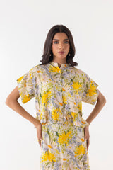 Stitched Floral Shirt & Skirt Set