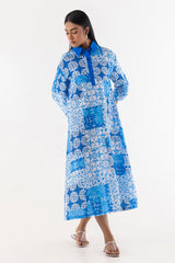 Stitched Blue Printed Dress