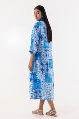 Stitched Blue Printed Dress