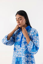 Stitched Blue Printed Dress