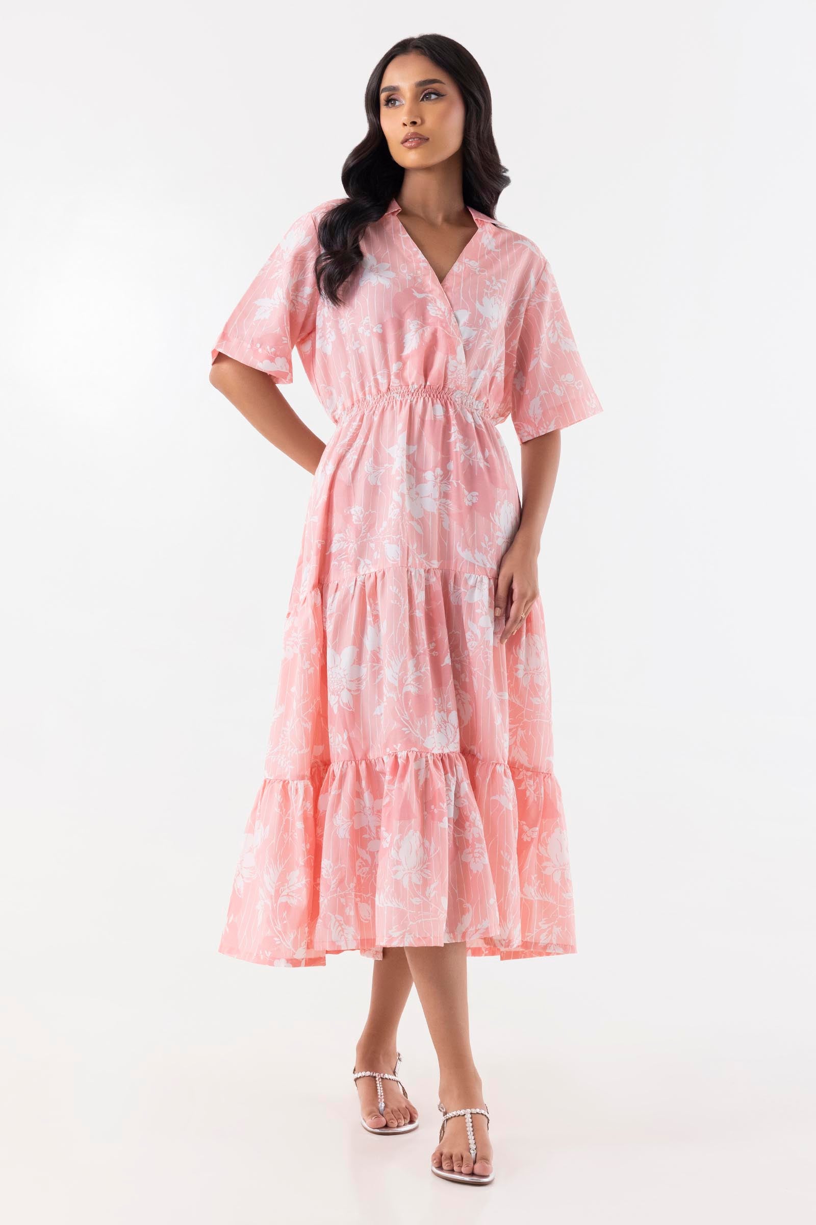 Stitched Peach Printed Frock
