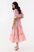 Stitched Peach Printed Frock