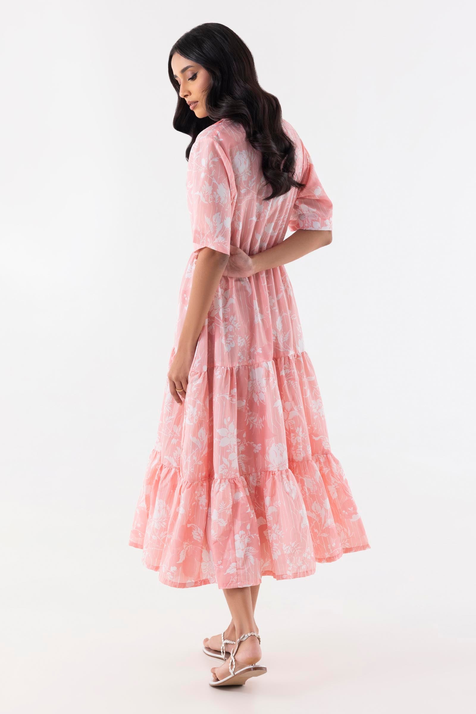 Stitched Peach Printed Frock