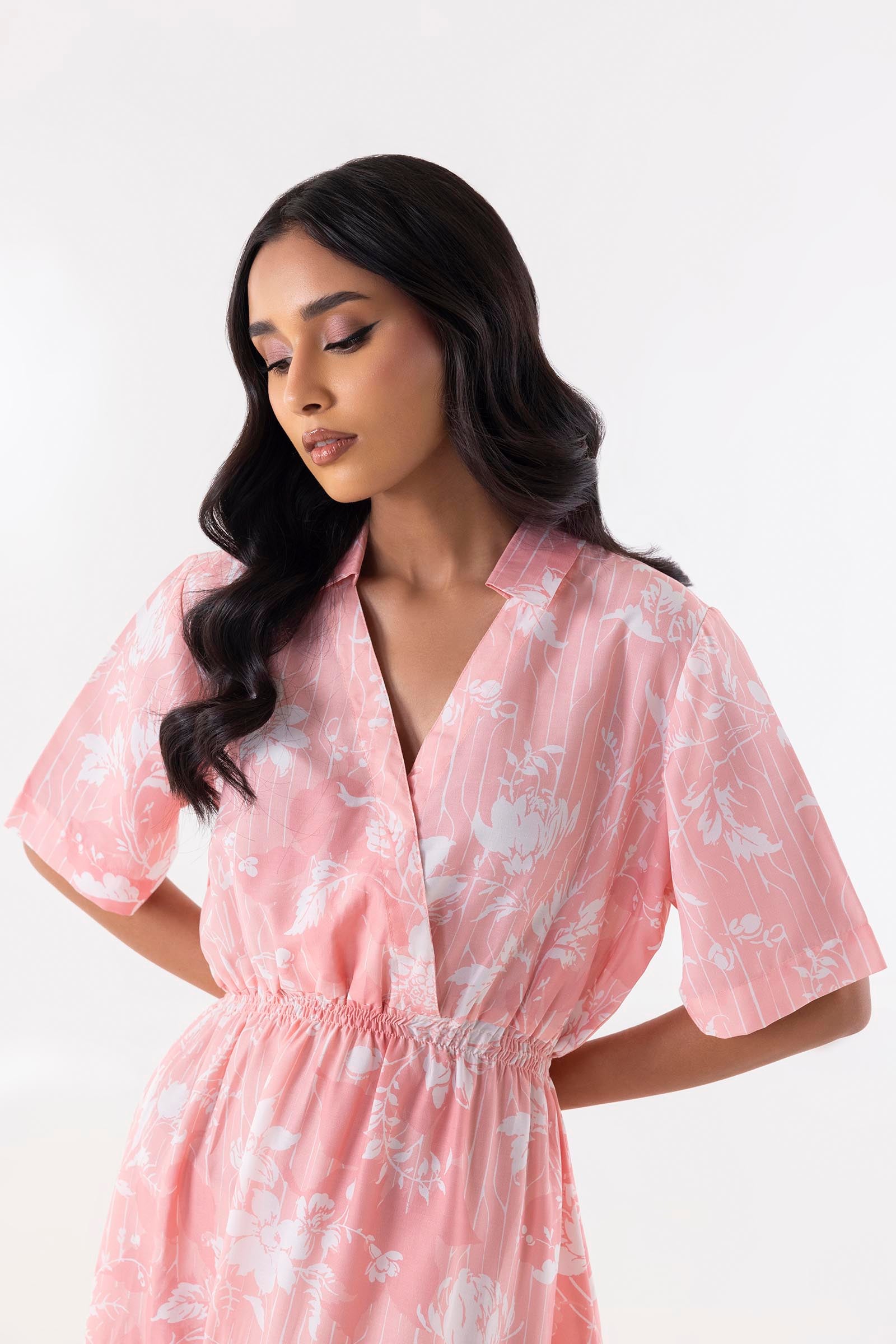 Stitched Peach Printed Frock