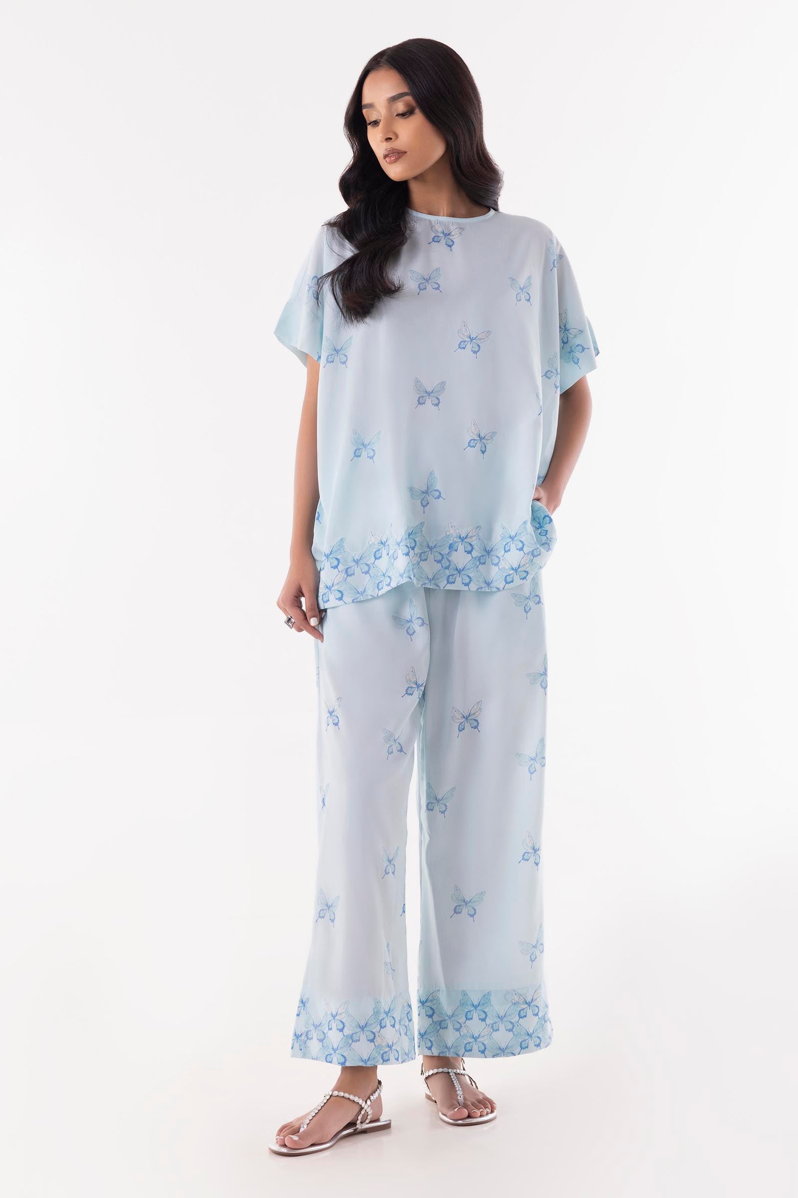 Stitched White Printed Cord Set Main image