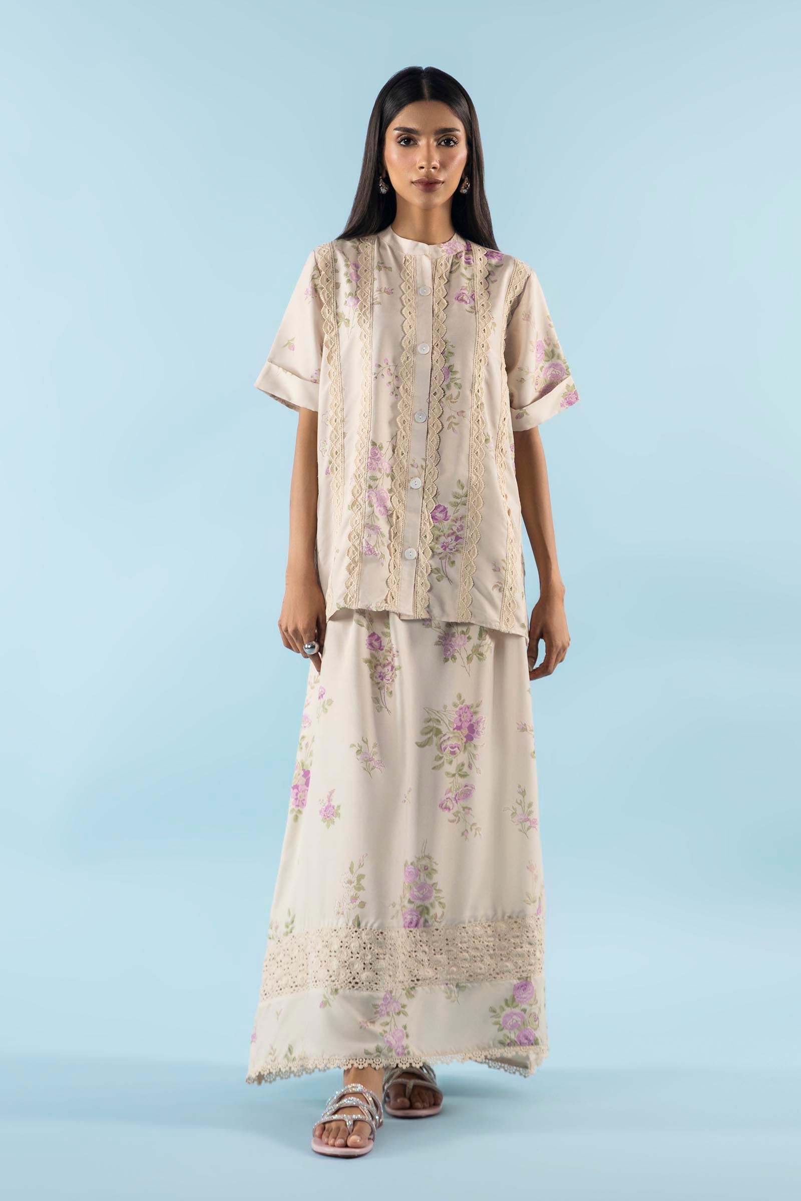 Stitched Floral Printed Shirt + Skirt Main image