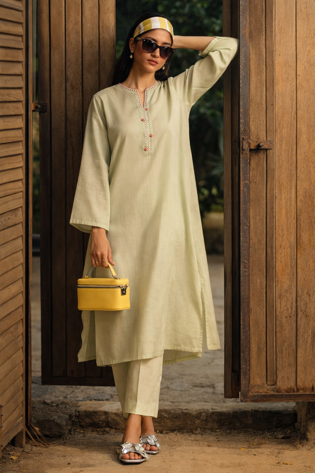 Stitched Dyed Lawn Shirt + Culotte Main image