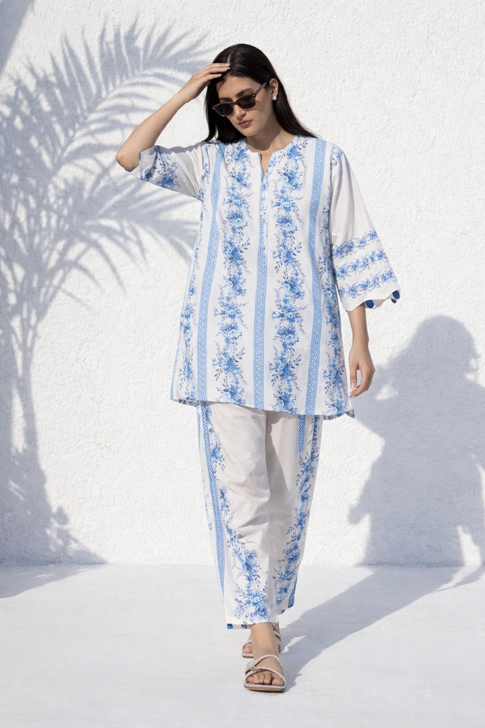Stitched Printed Slub Shirt + Shalwar