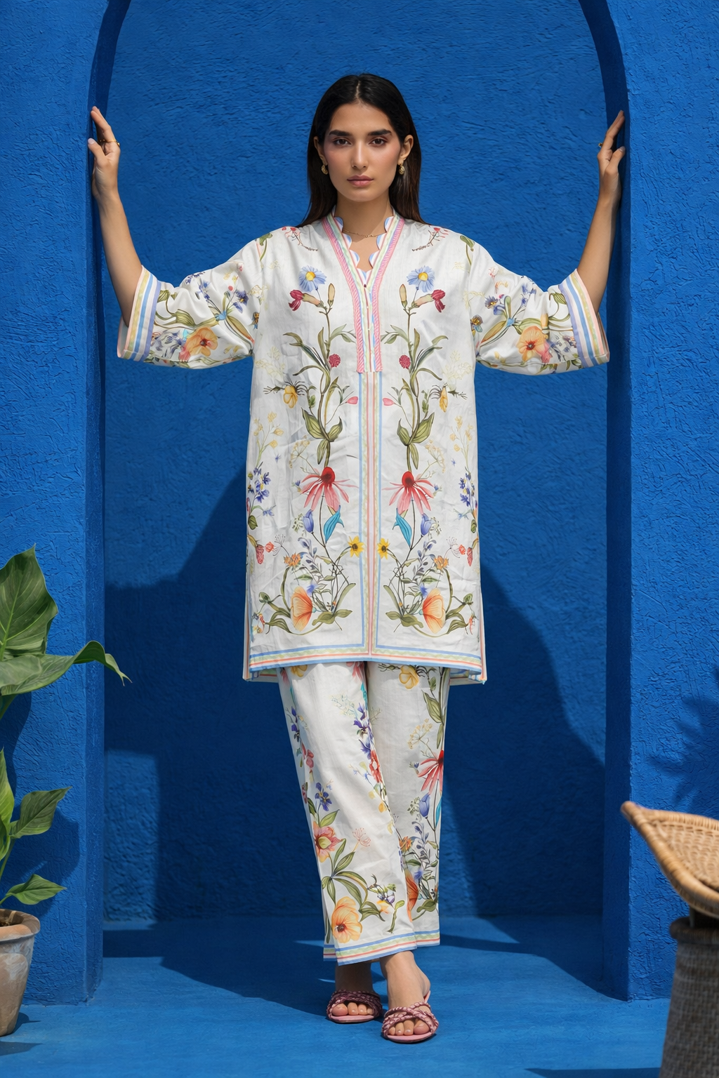 Stitched Printed Slub Shirt + Culotte Main image