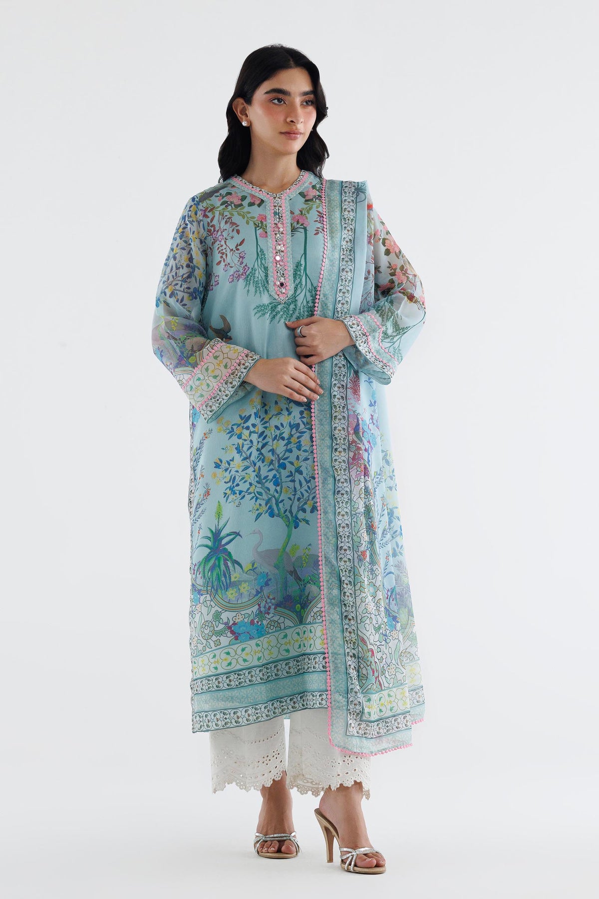 Stitched Printed Poly Silk Shirt+ Dupatta Main image