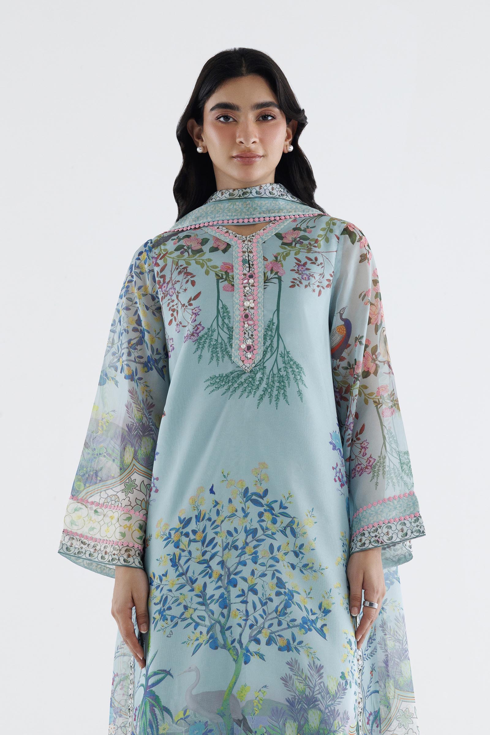 Stitched Printed Poly Silk Shirt+ Dupatta Secondary image