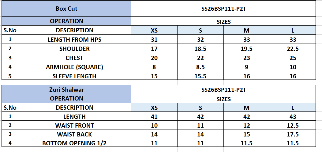 Size Chart