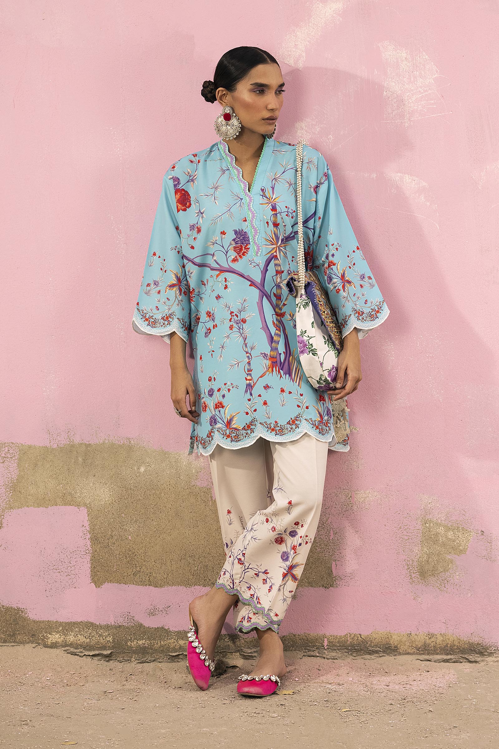 Stitched Printed Viscose Shirt + Bottom Secondary image