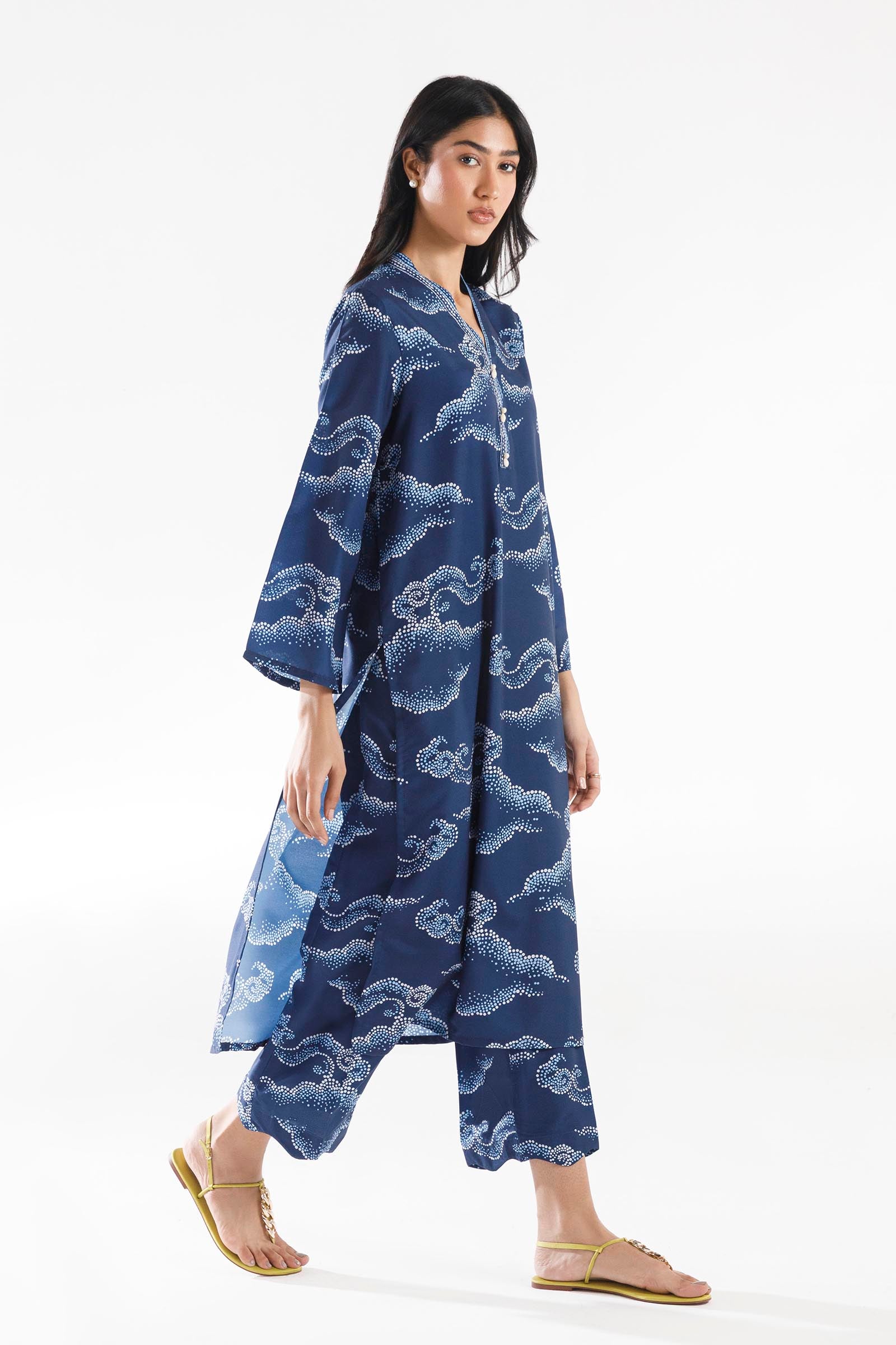 Stitched Printed Viscose Shirt + Culotte