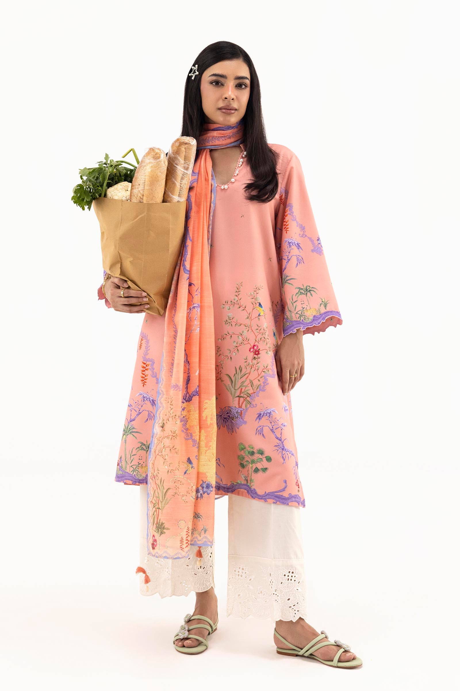 Stitched Printed Linen Shirt+ Dupatta Main image