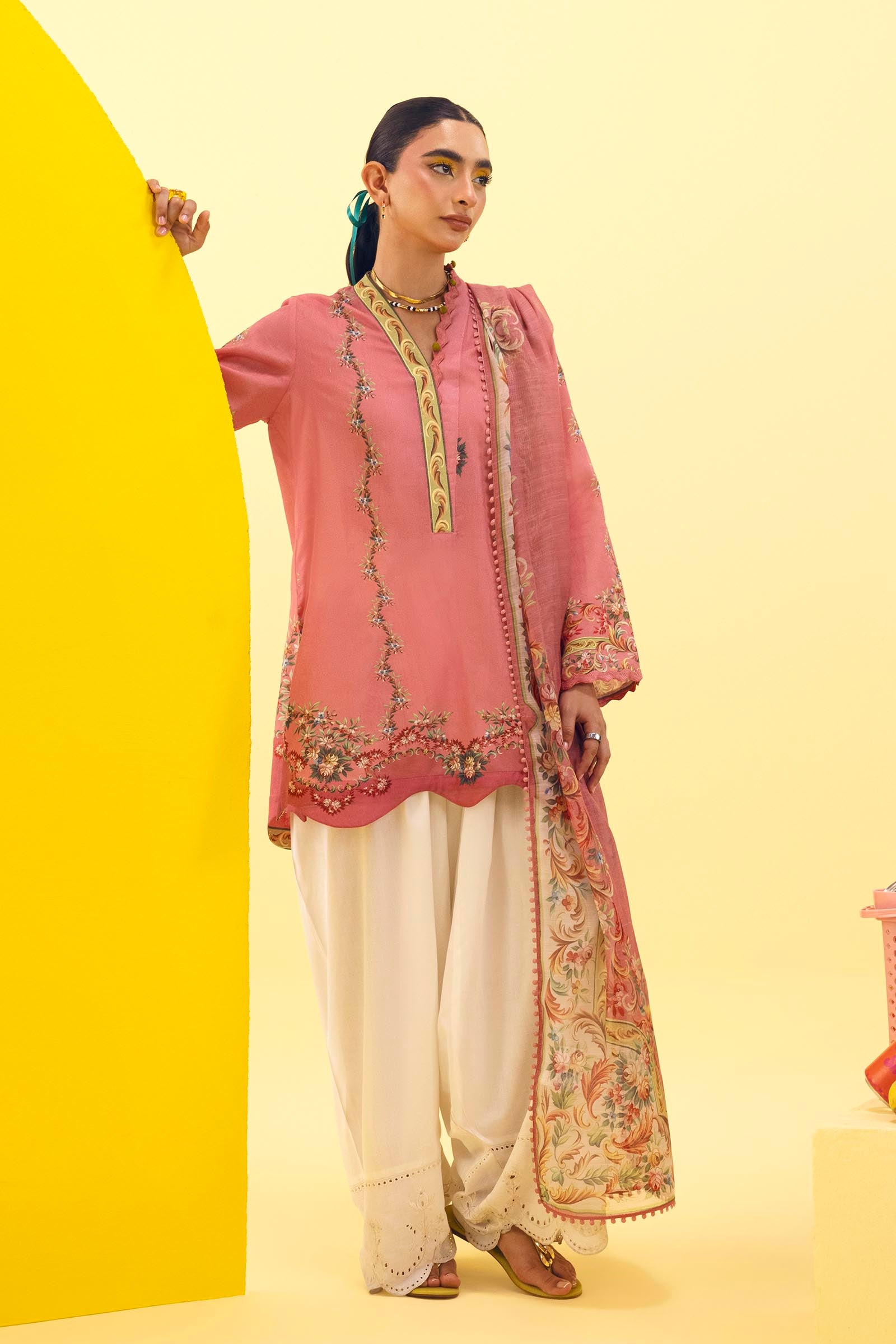Stitched Printed Dobby Shirt+ Dupatta Main image