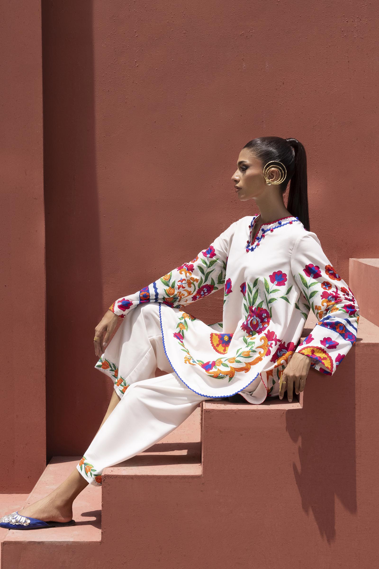 Stitched Printed Viscose Shirt+ Culotte