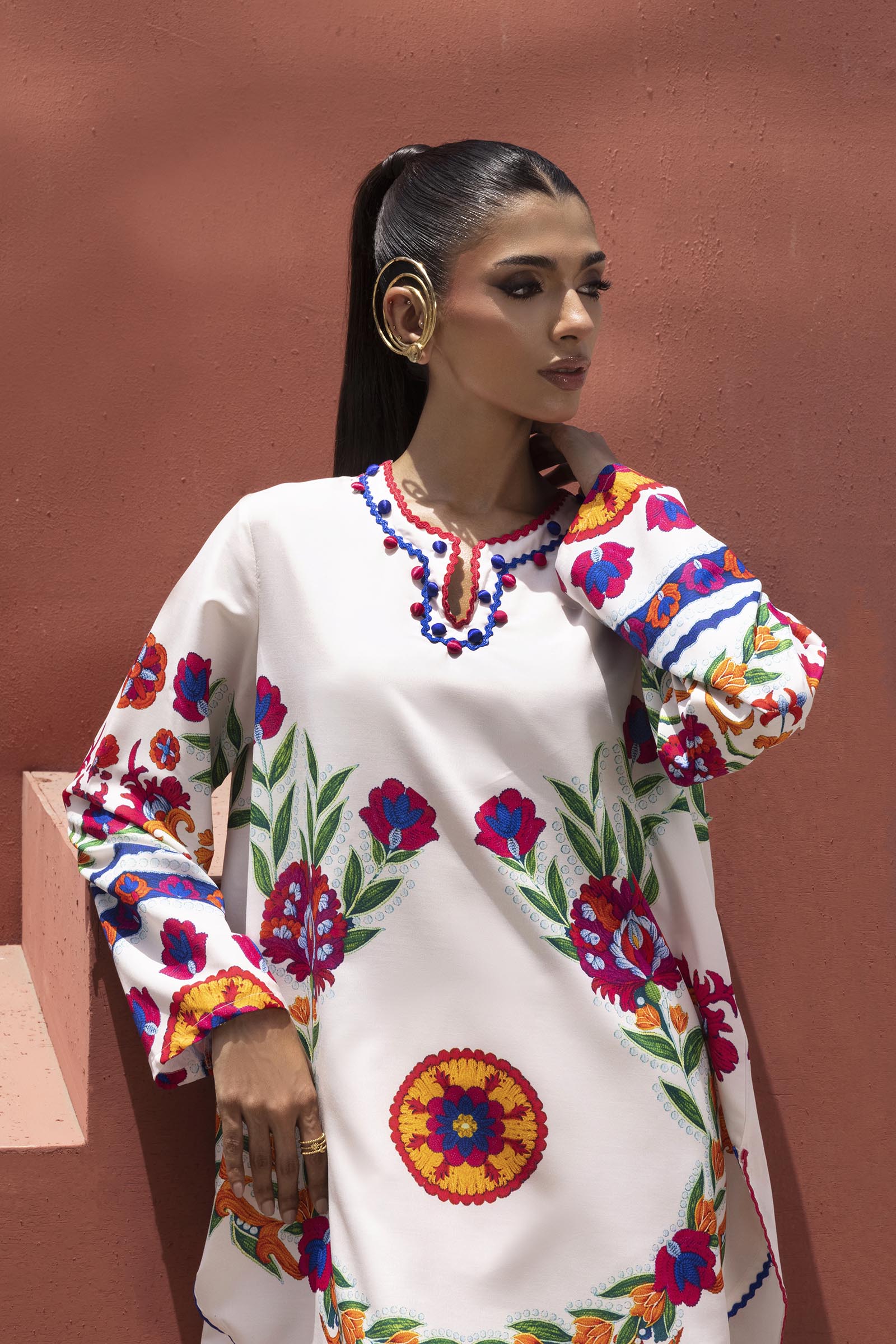 Stitched Printed Viscose Shirt+ Culotte