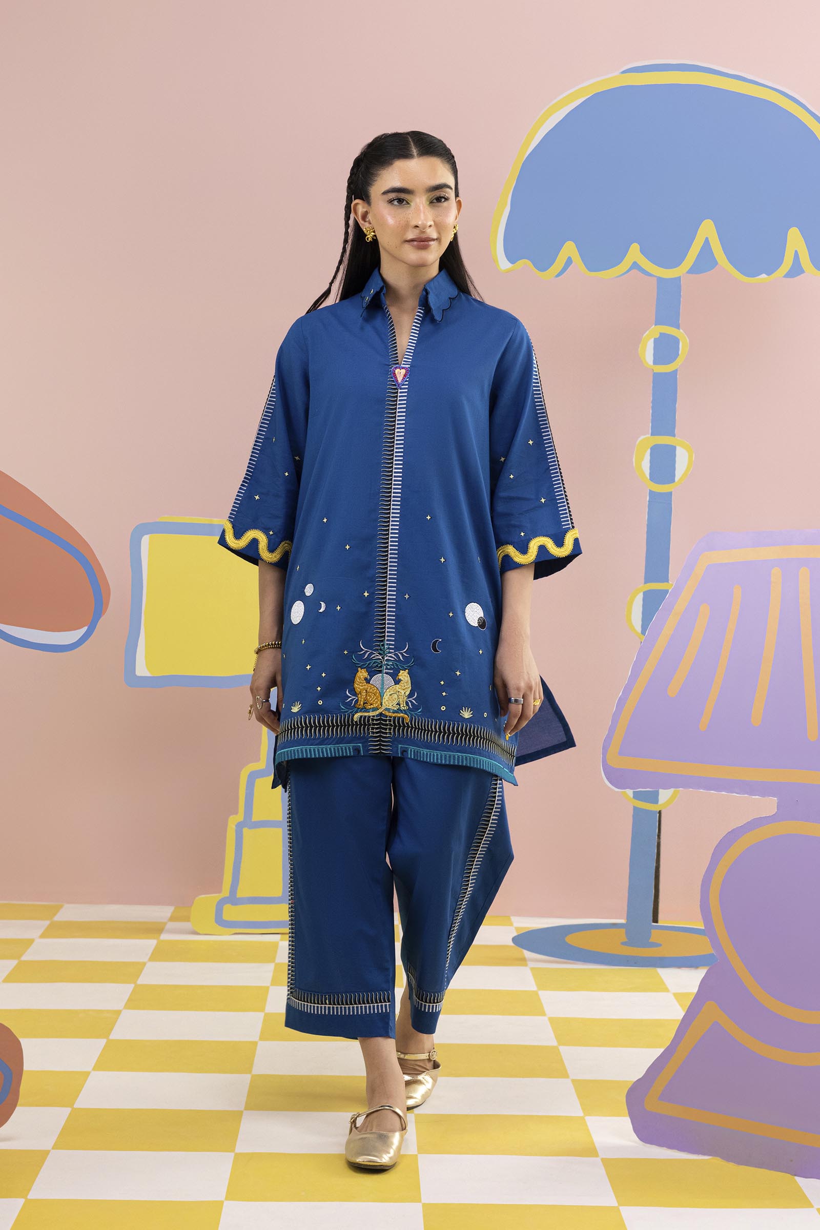 Stitched Embroidered Lawn Shirt + Culotte Main image