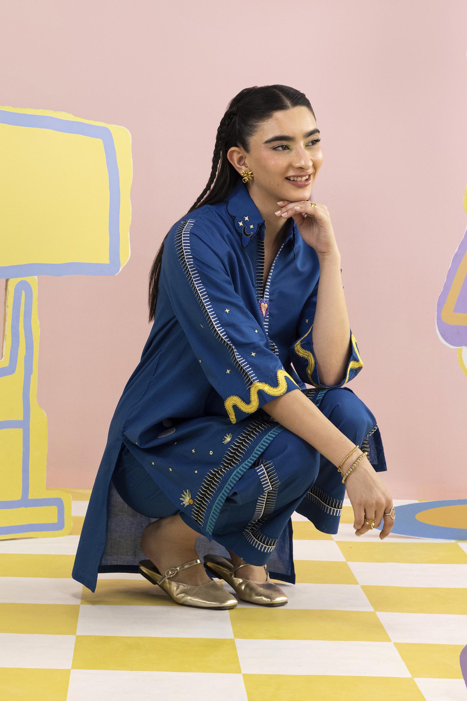Stitched Embroidered Lawn Shirt + Culotte