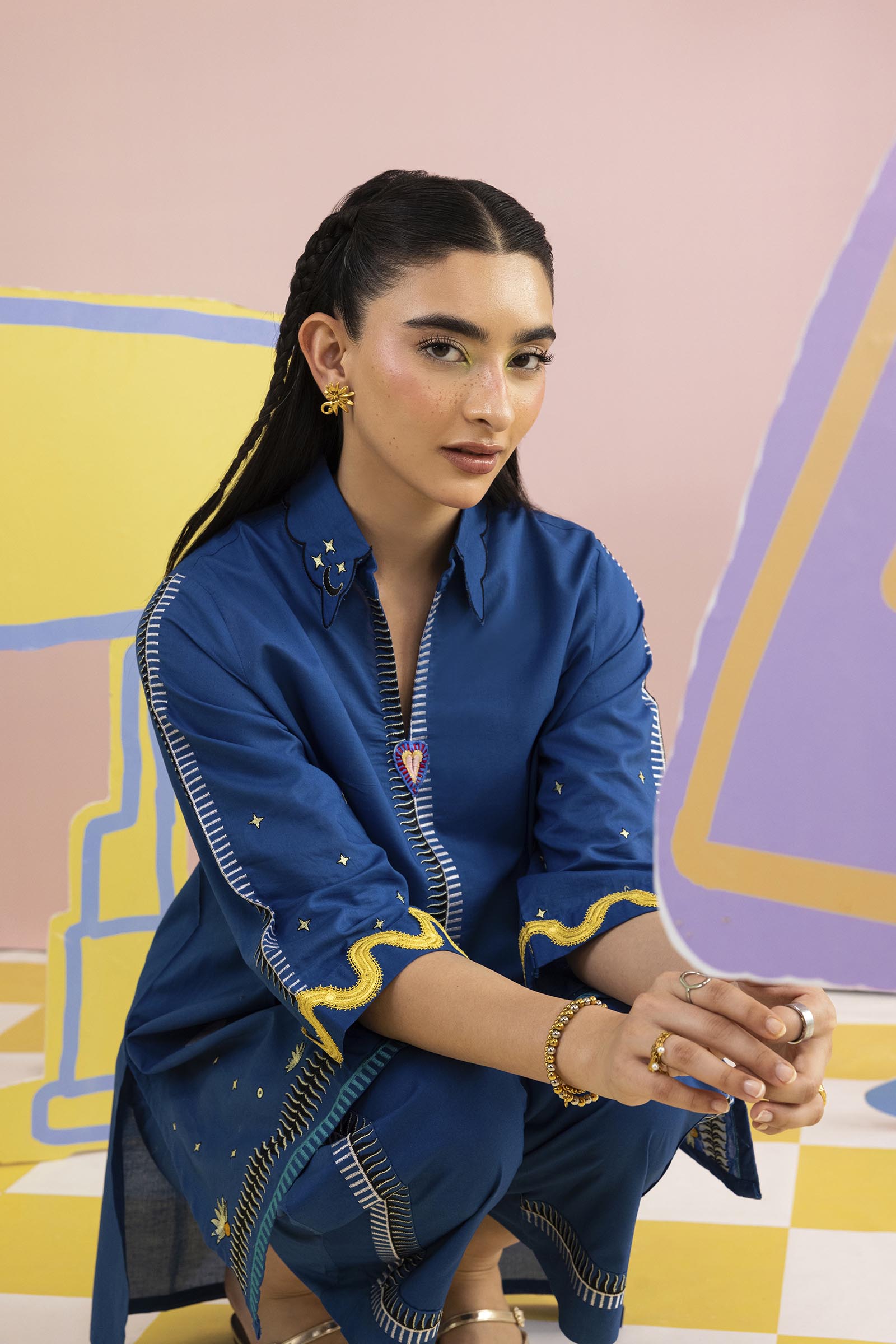 Stitched Embroidered Lawn Shirt + Culotte