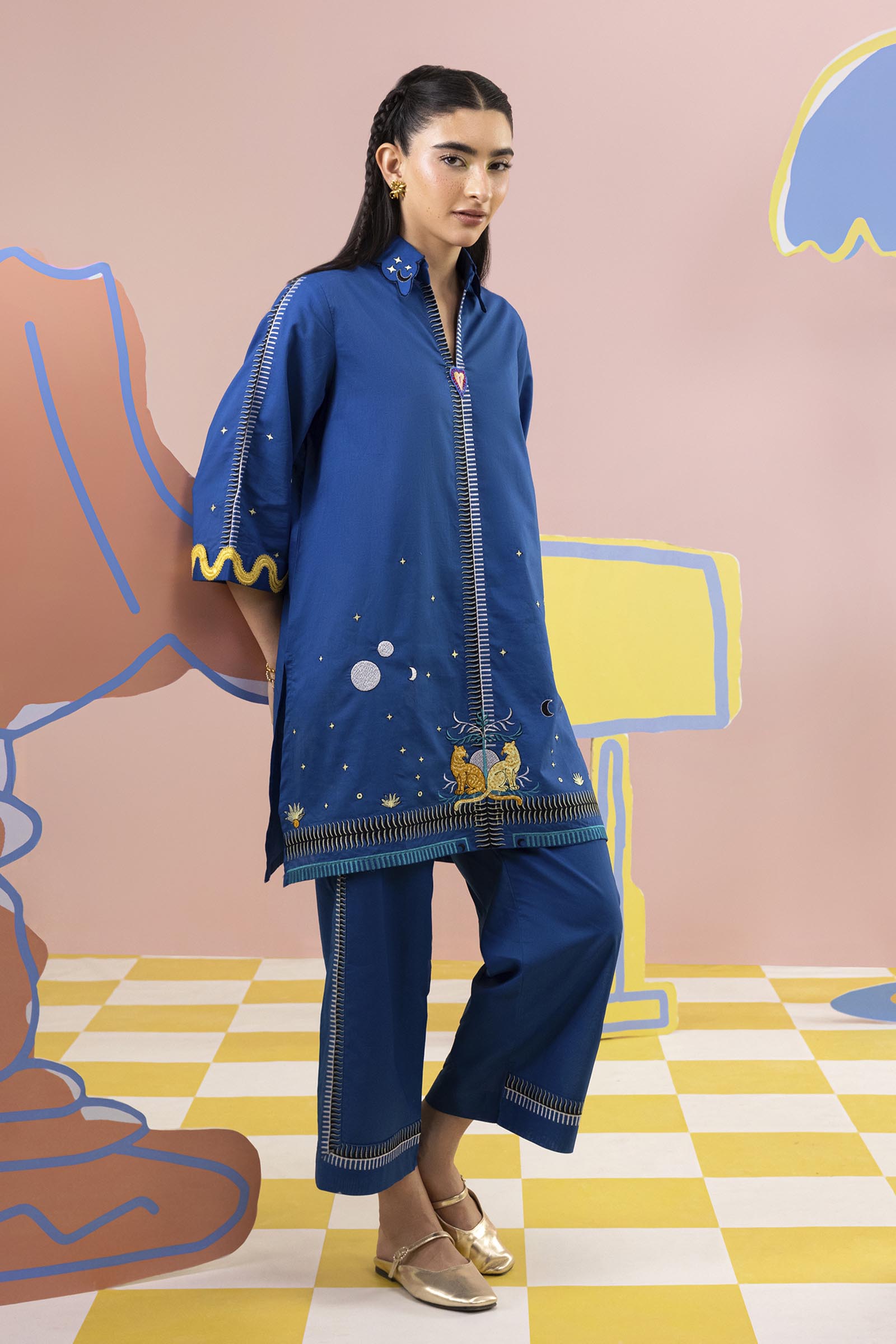 Stitched Embroidered Lawn Shirt + Culotte
