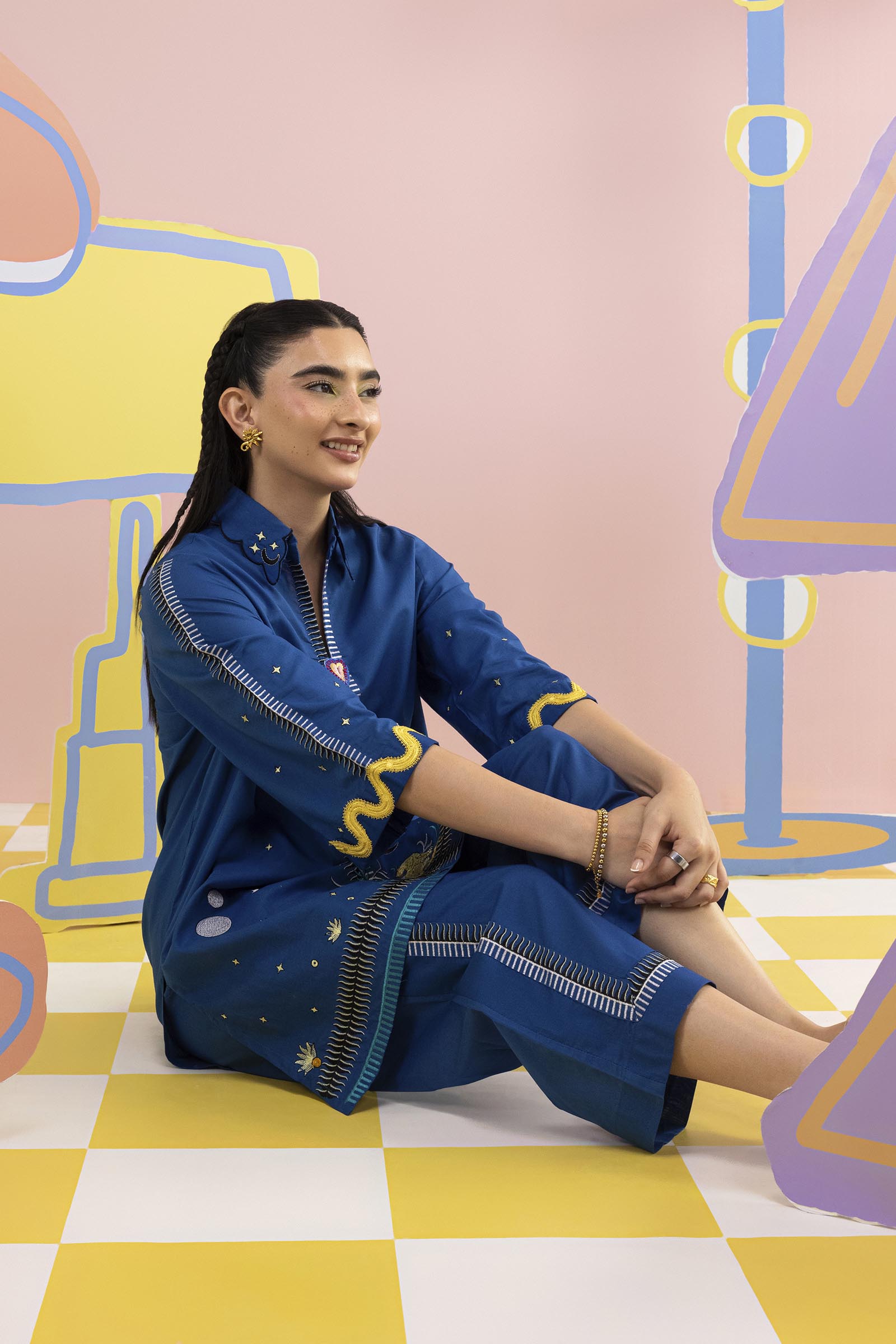 Stitched Embroidered Lawn Shirt + Culotte