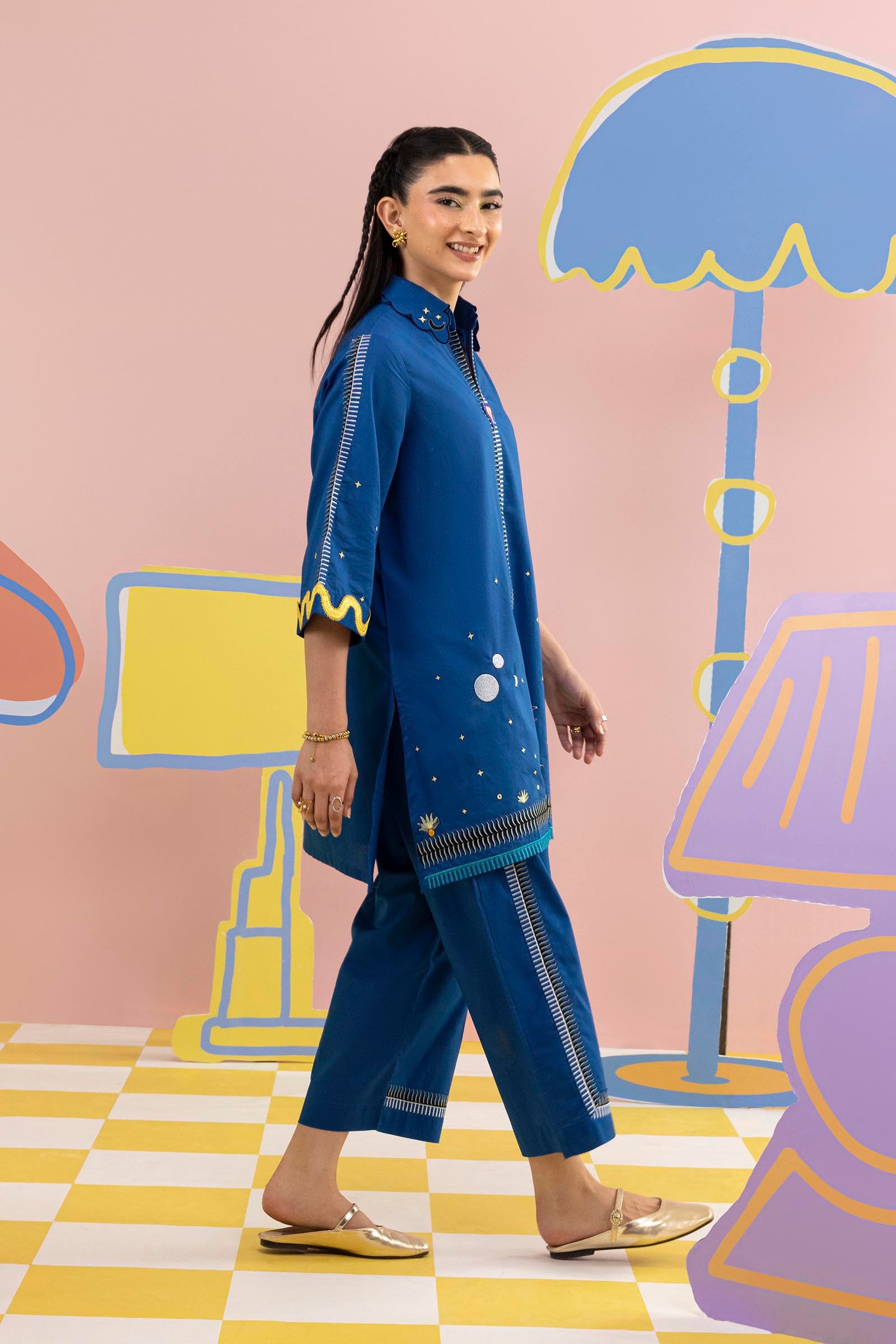 Stitched Embroidered Lawn Shirt + Culotte Secondary image