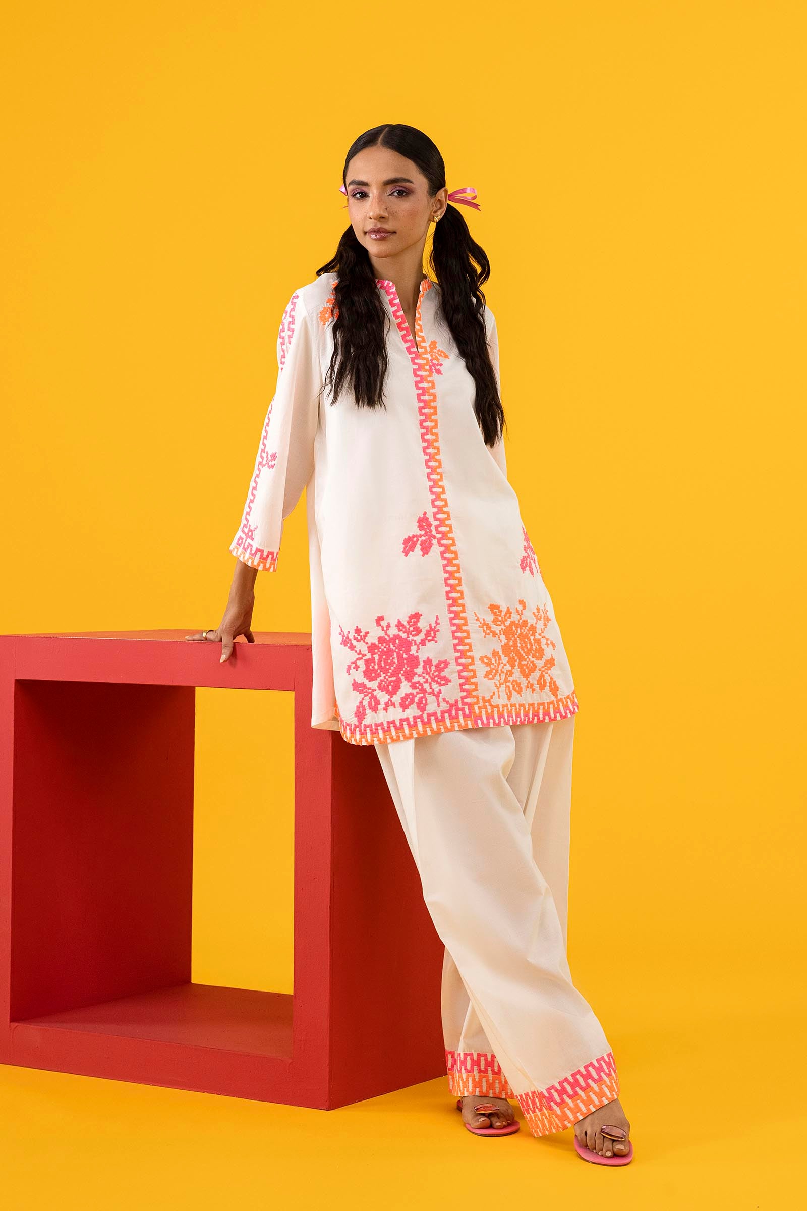 Stitched Embroidered Lawn Shirt + Shalwar Secondary image