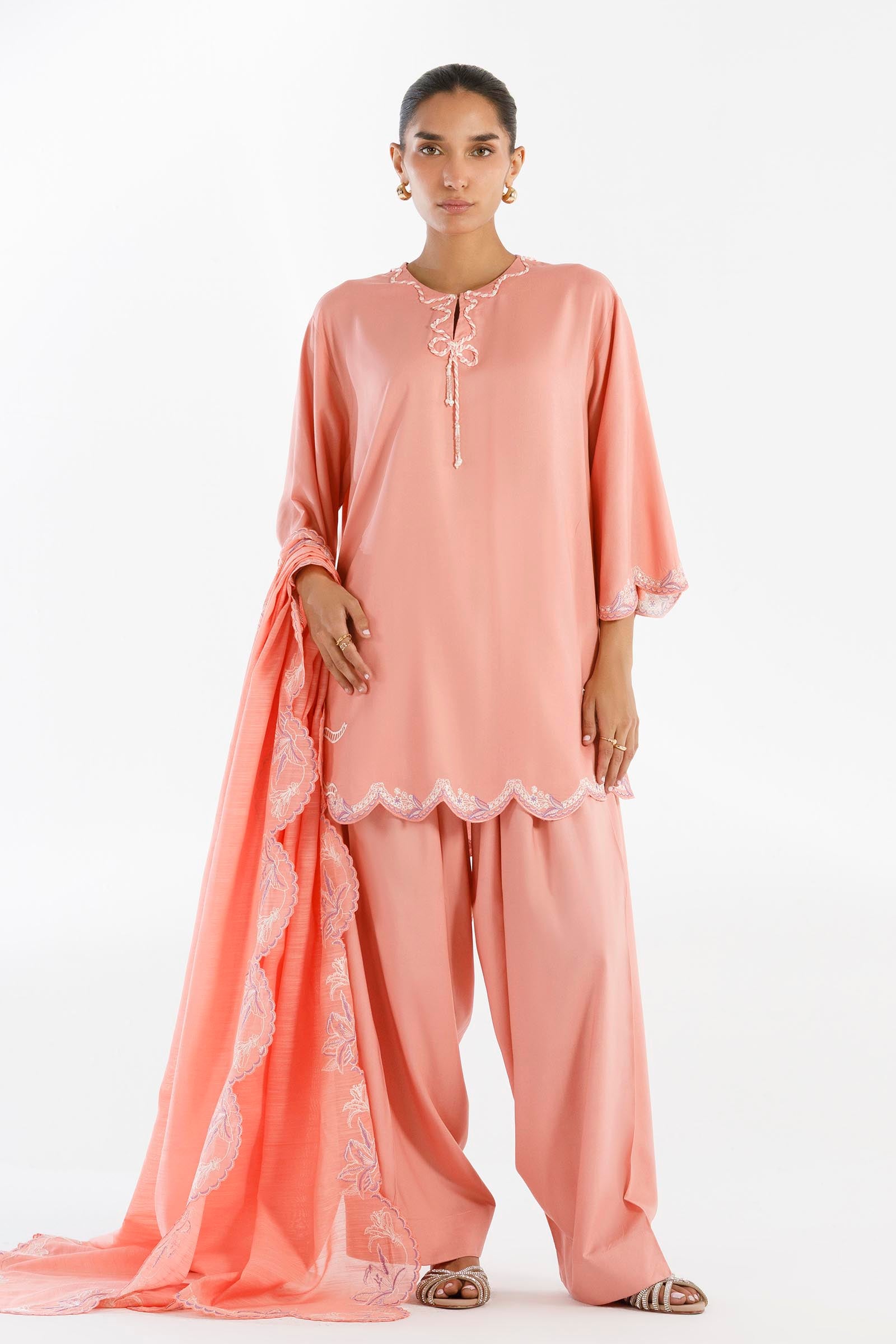 Stitched Embroidered Linen Suit Main image