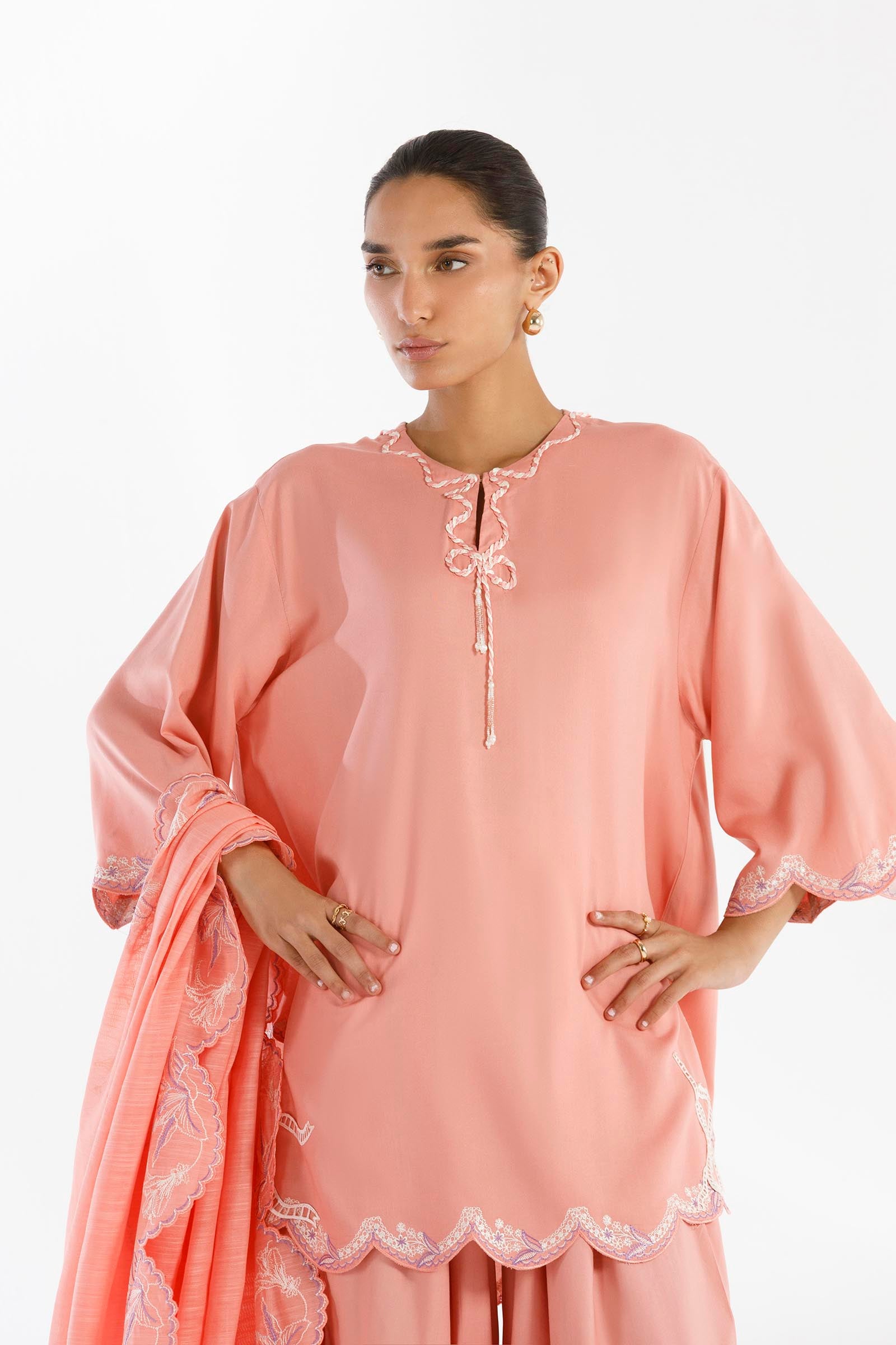Stitched Embroidered Linen Suit Secondary image