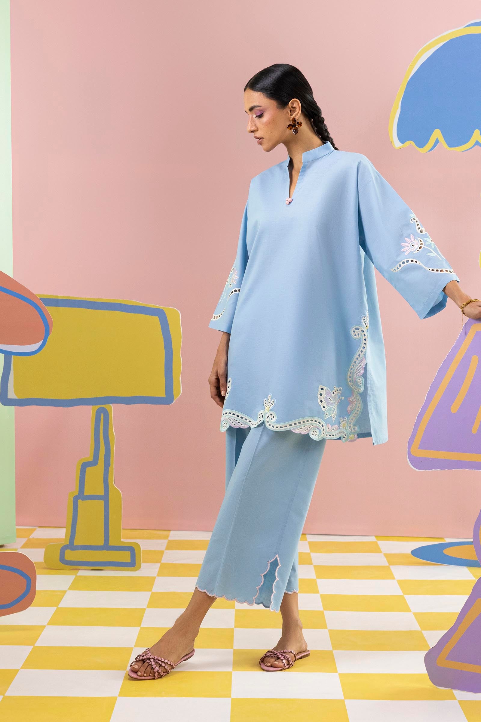 Stitched Embroidered Lawn Shirt+ Culotte Secondary image