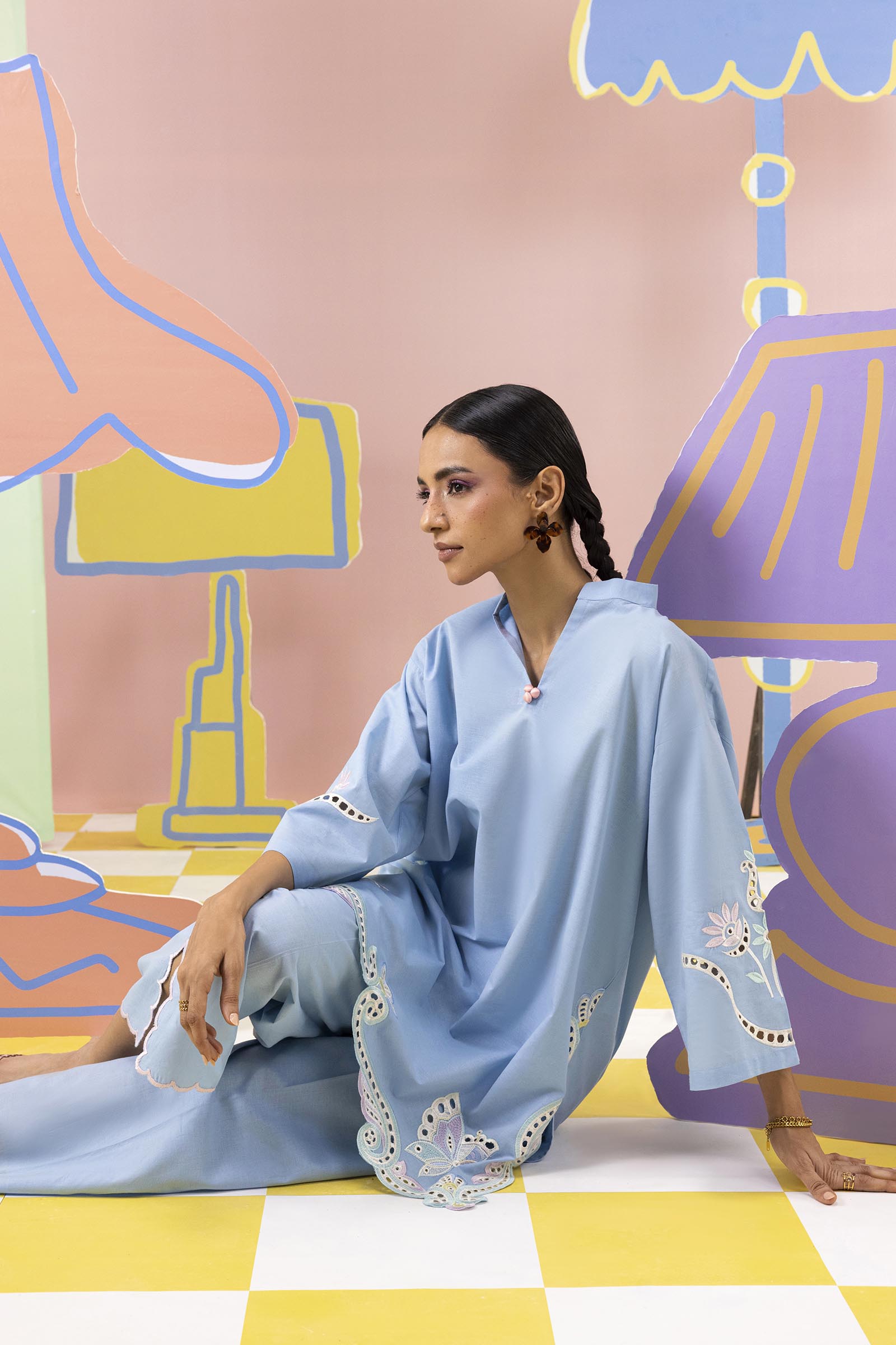 Stitched Embroidered Lawn Shirt+ Culotte
