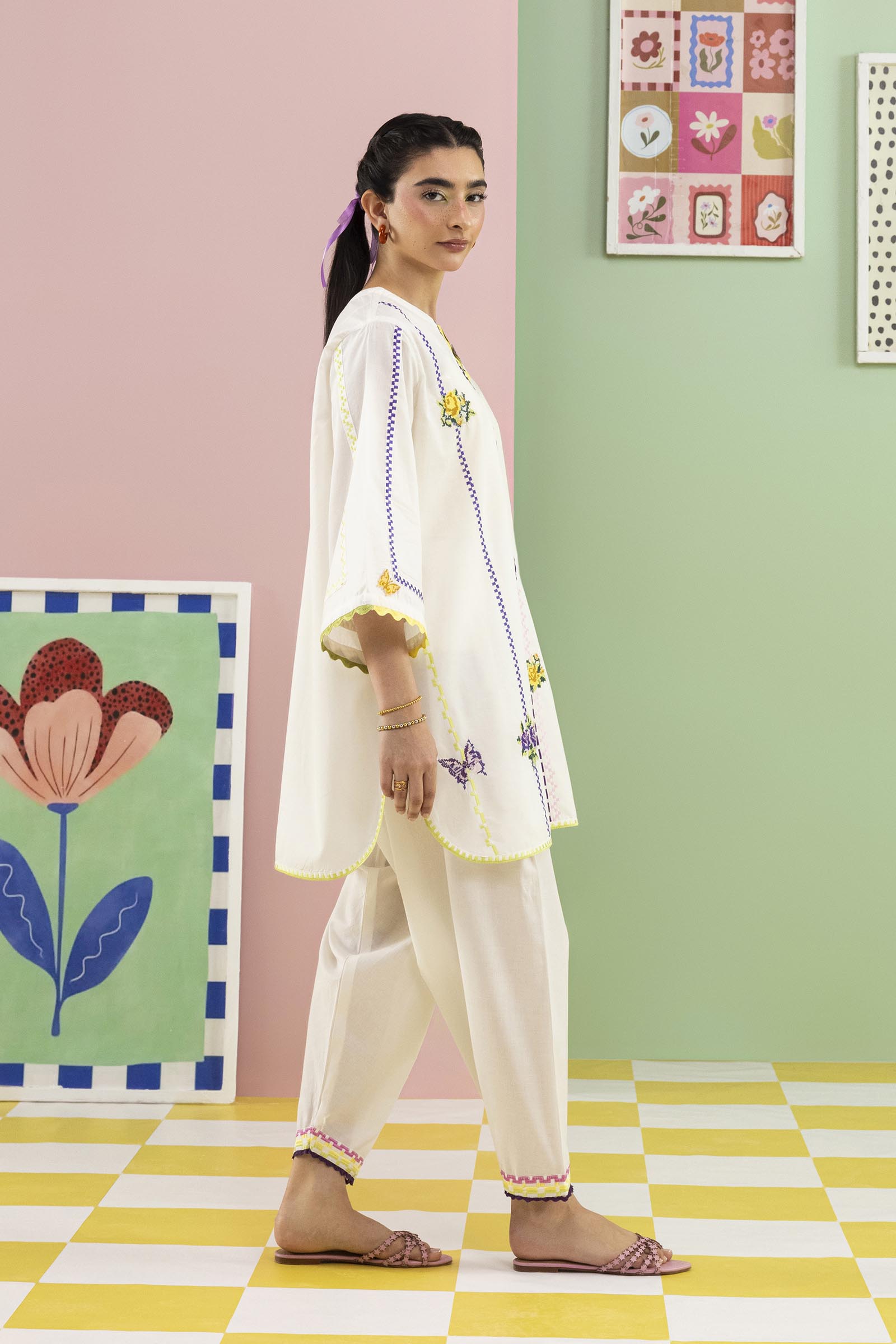 Stitched Embroidered Lawn Shirt+ Shalwar Secondary image