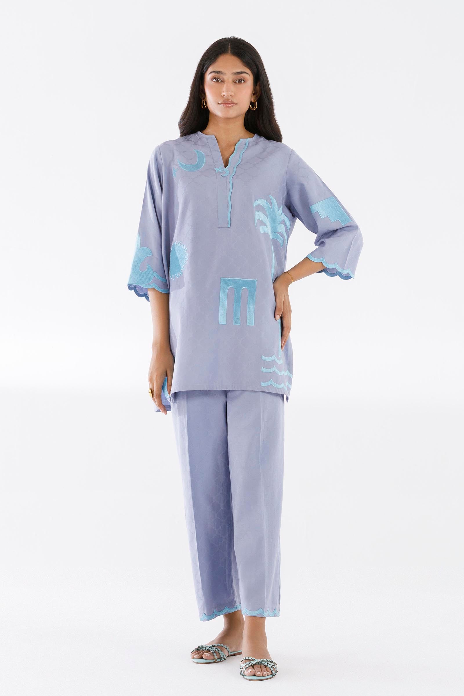 Stitched Embroidered Dobby Shirt+ Culotte