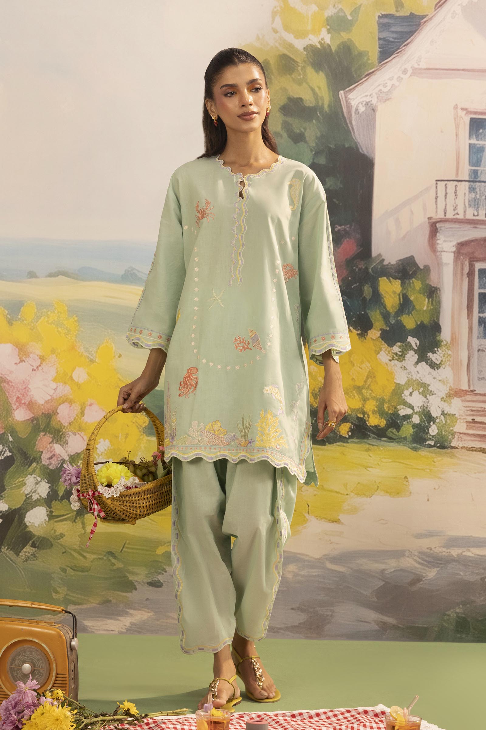 Stitched Embroidered Lawn Shirt+ Shalwar Secondary image