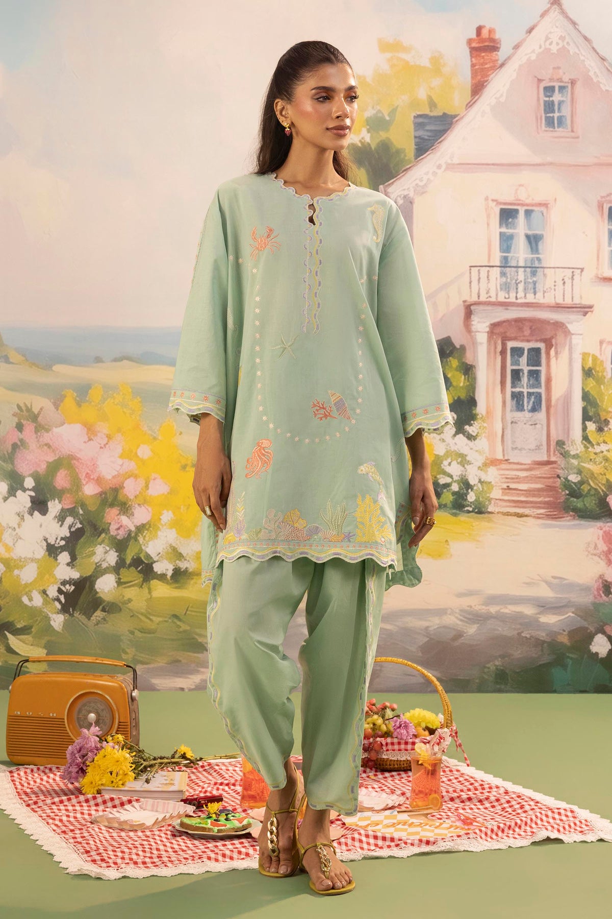 Stitched Embroidered Lawn Shirt+ Shalwar