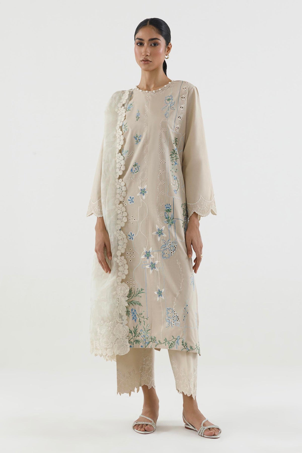 Stitched Embroidered Lawn Suit