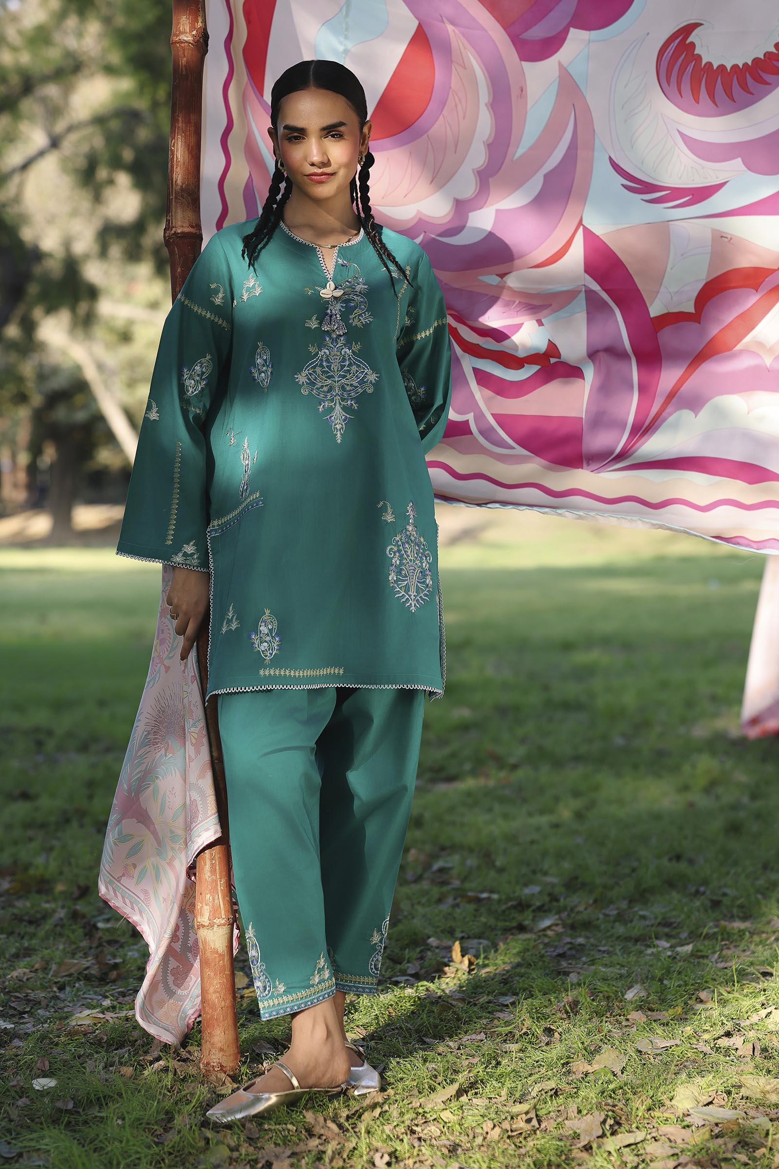 Stitched Embroidered Slub Lawn Shirt + Shalwar