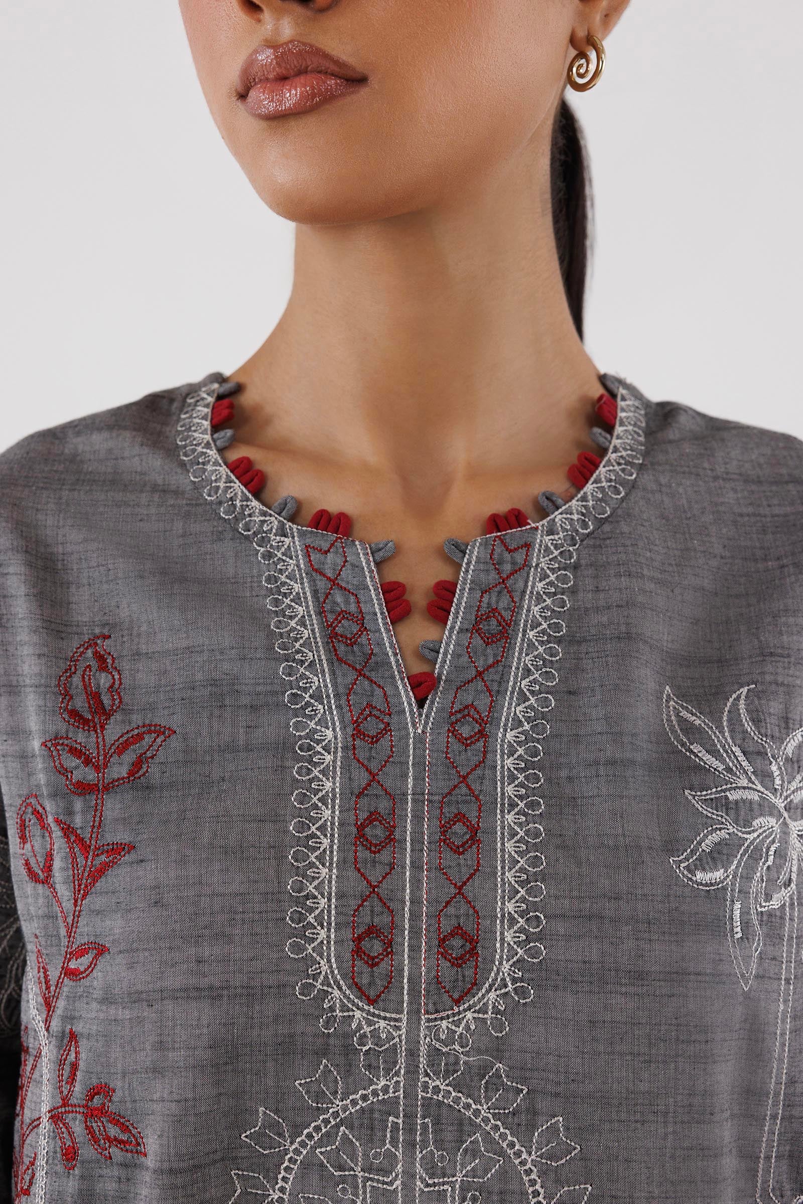 Stitched Embroidered Chambray Shirt+ Culotte