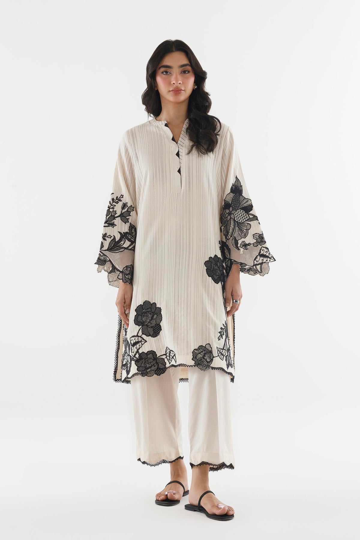 Stitched Embroidered Leno Kara Shirt+ Culotte Main image