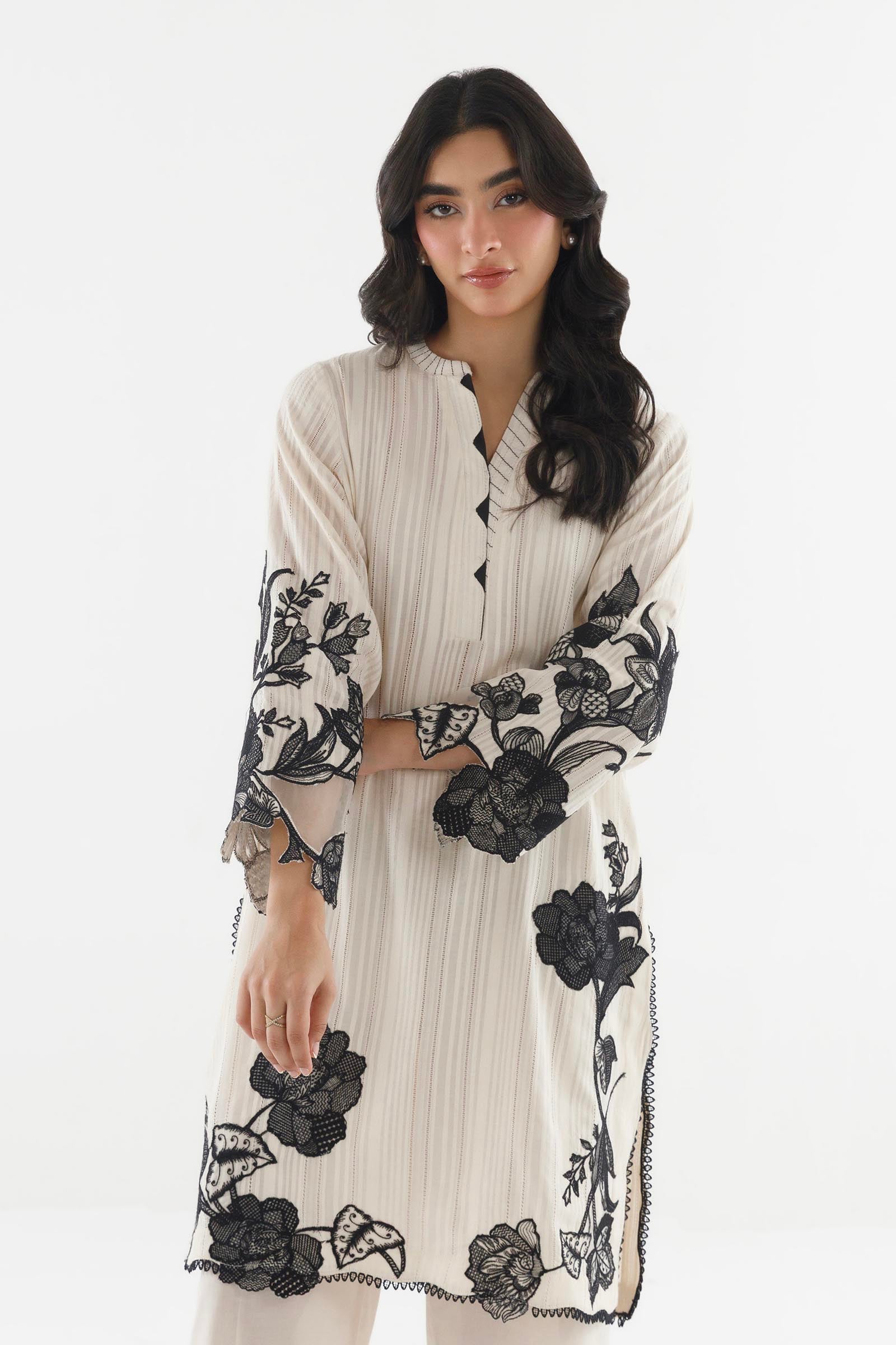 Stitched Embroidered Leno Kara Shirt+ Culotte