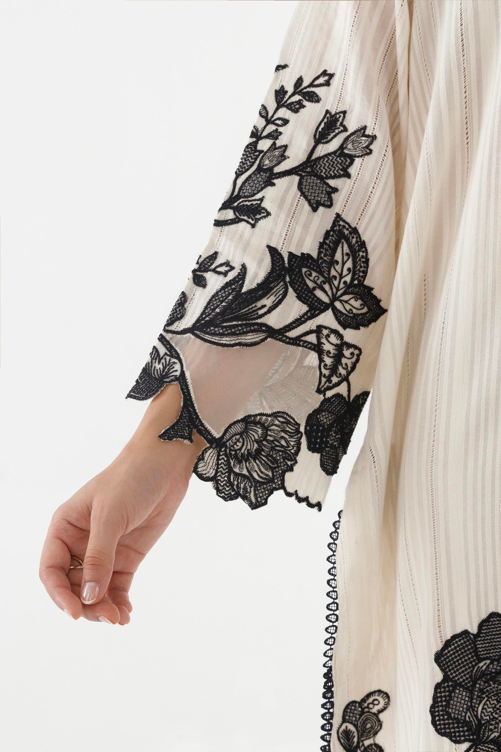 Stitched Embroidered Leno Kara Shirt+ Culotte