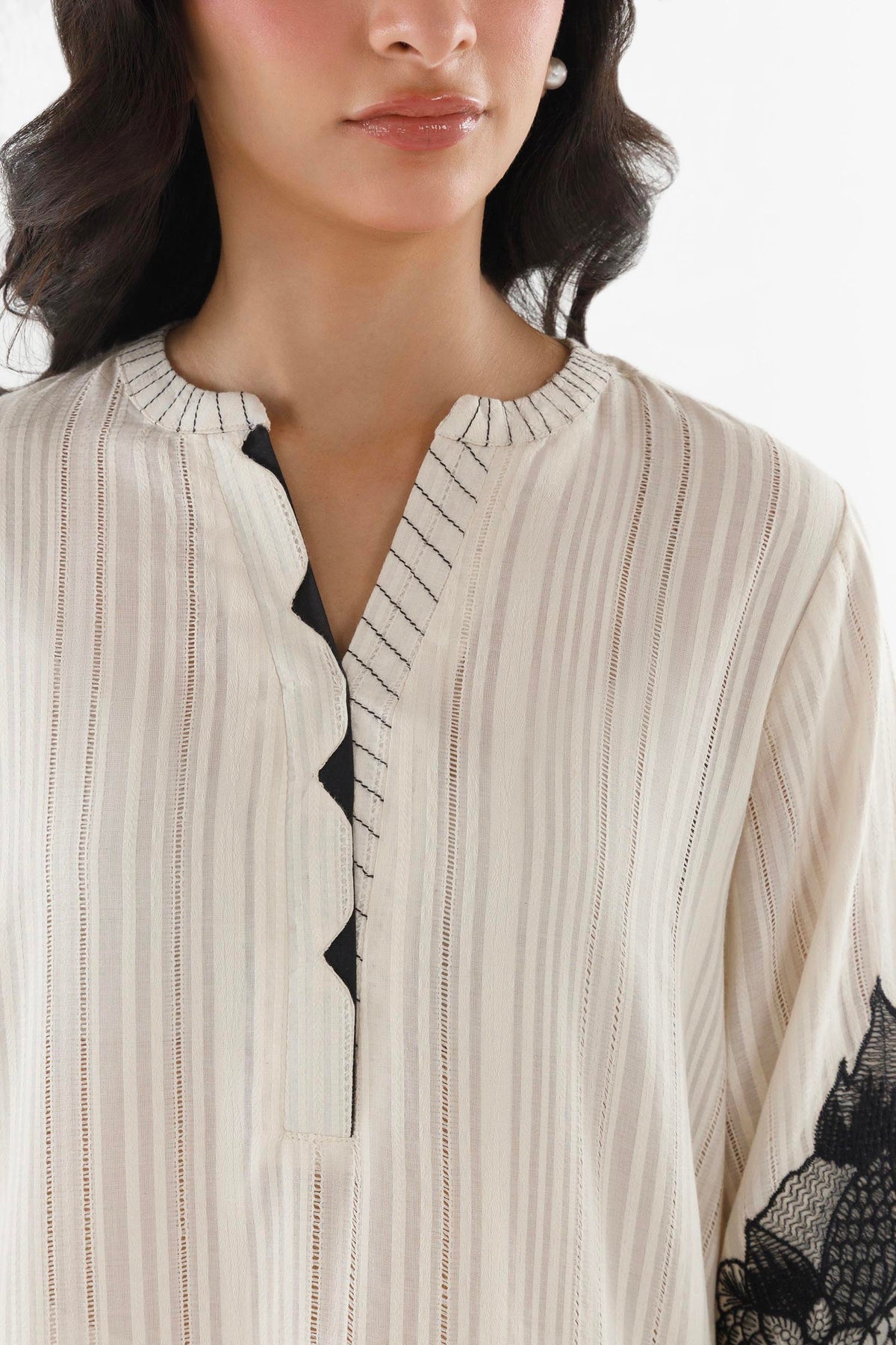 Stitched Embroidered Leno Kara Shirt+ Culotte